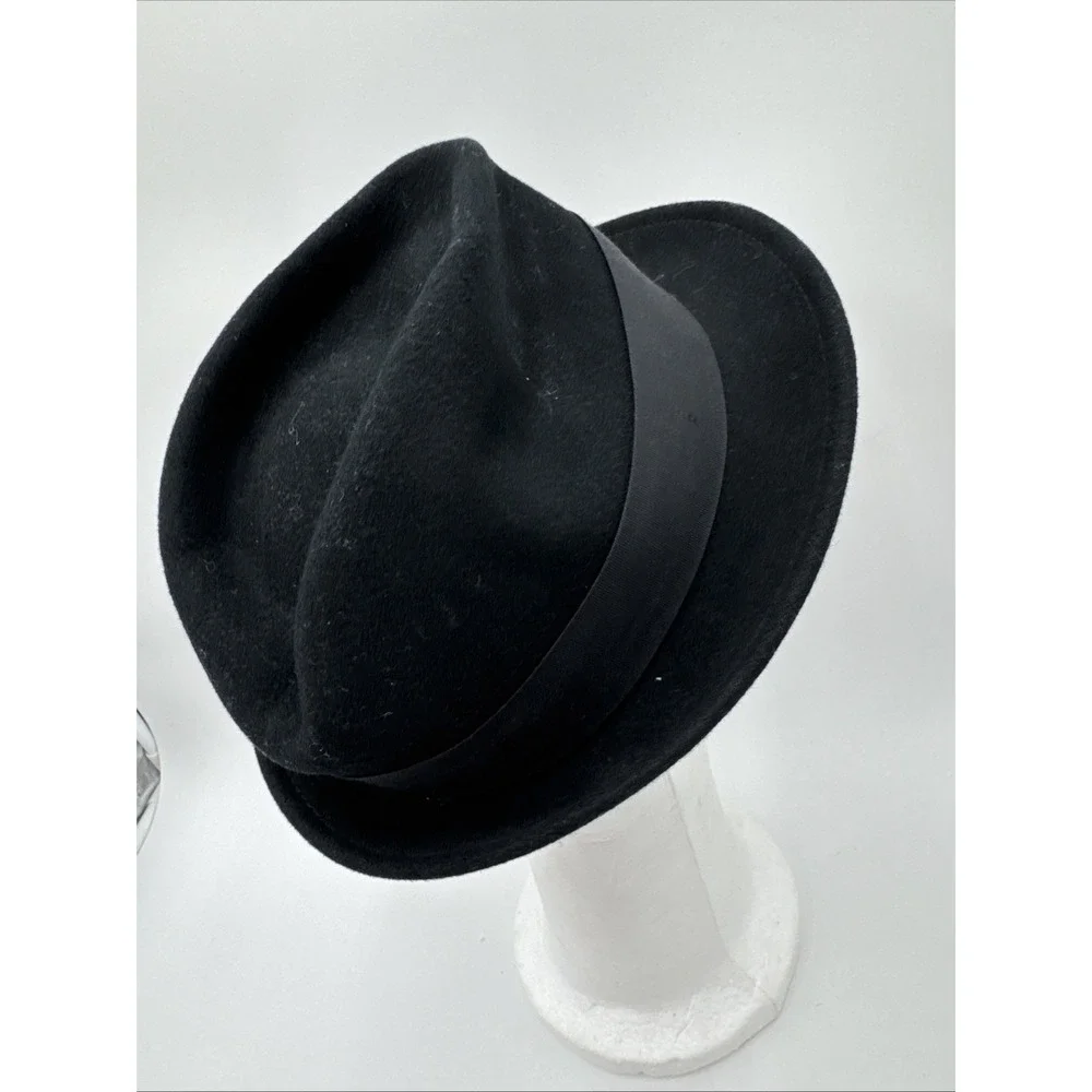 Lite Felt Black Wool Fedora‎ Hat Medium Packable Water Repellent Made in USA